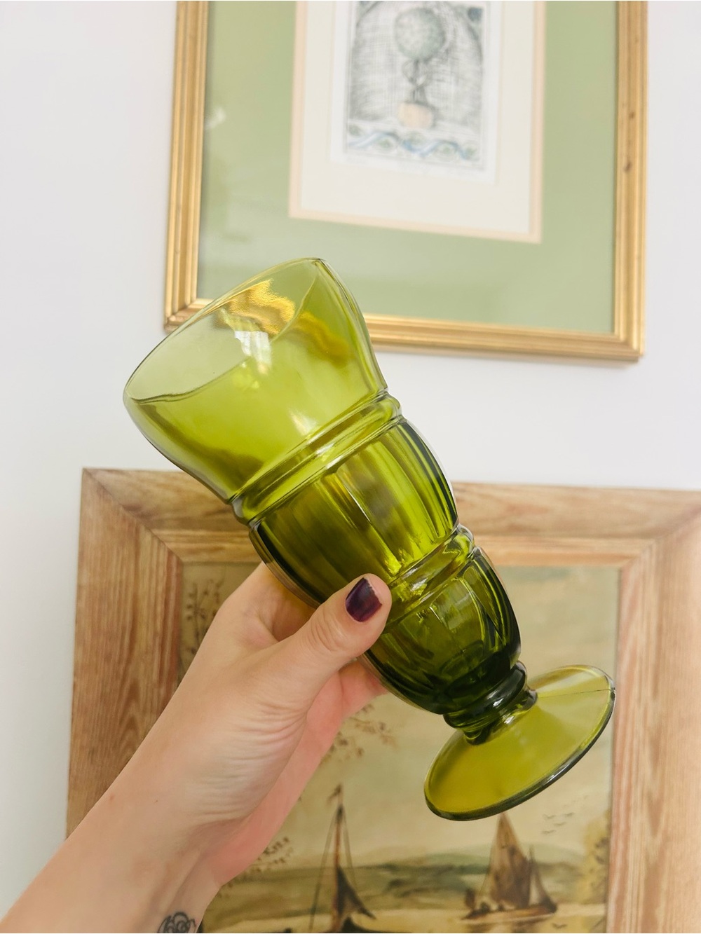 Set of Indiana Glass Green Sundae Glasses MCM Mid Century Retro